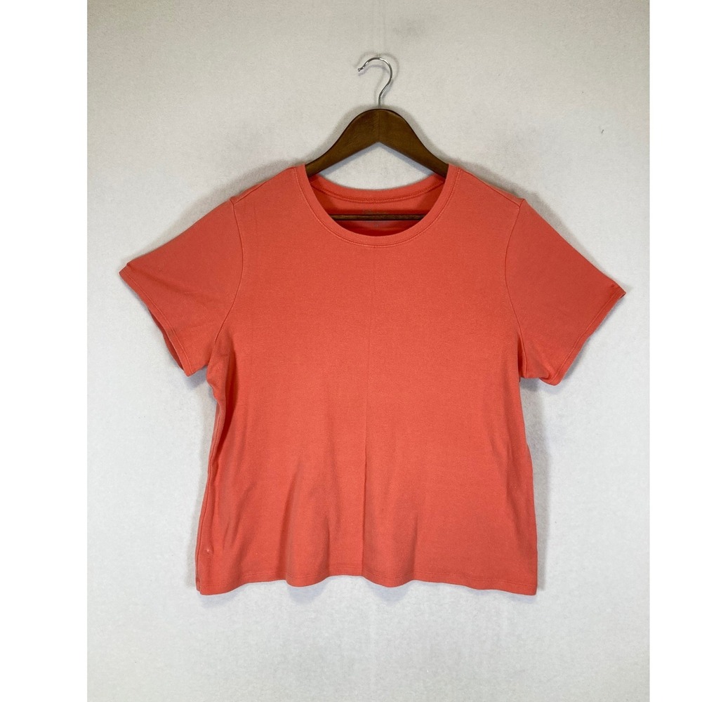 Casual Relativity Women 1X Coral Pink Short Sleeve Cotton Stretch Basic Tee